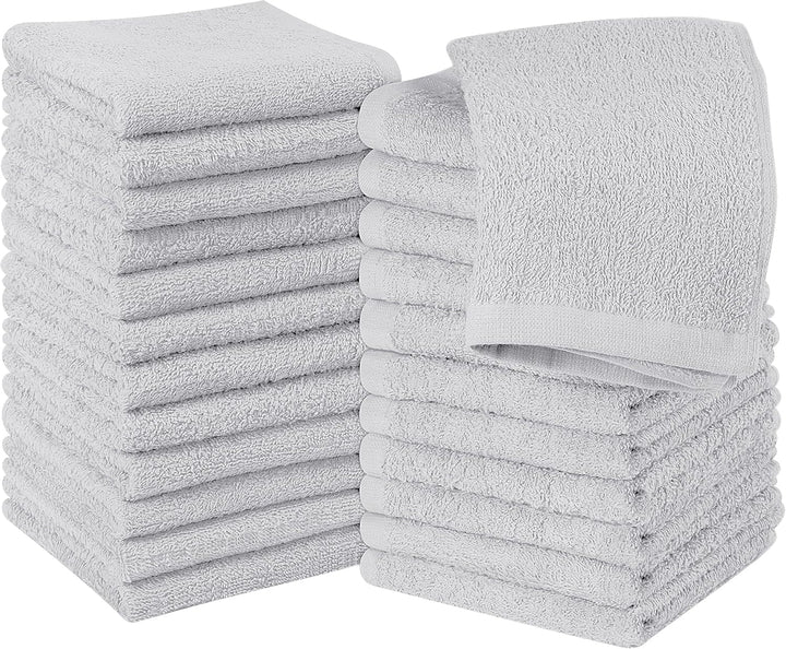24 Pack Cotton Washcloths Set, 100% Ring Spun Cotton, Premium Quality Flannel Face Cloths, Highly Absorbent and Soft Feel Fingertip Towels, White