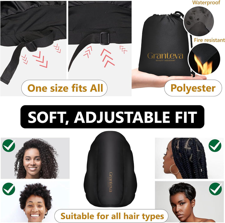 Large Hooded Hair Dryer Bonnet Attachment W/Integrated Headband - Reduces Heat Exposure around Ears & Neck - Enhanced Size for Use with Rollers, Speeds up Drying Time, Deep Conditioning at Home