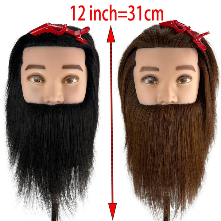 Mannequin Head Human Hair for Hair Styling, Barber Mannequin Head Male with 100% Human Hair and Beard Cosmetology Training Manikin Head with Stand