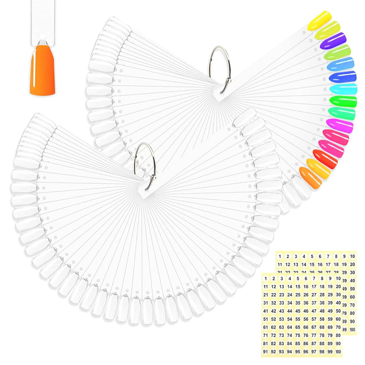 100 Pcs Nail Swatch Sticks with Ring, Nails Art Display/Nail Practice Sticks for Home or Salon Use, 2 Pack Number Stickers