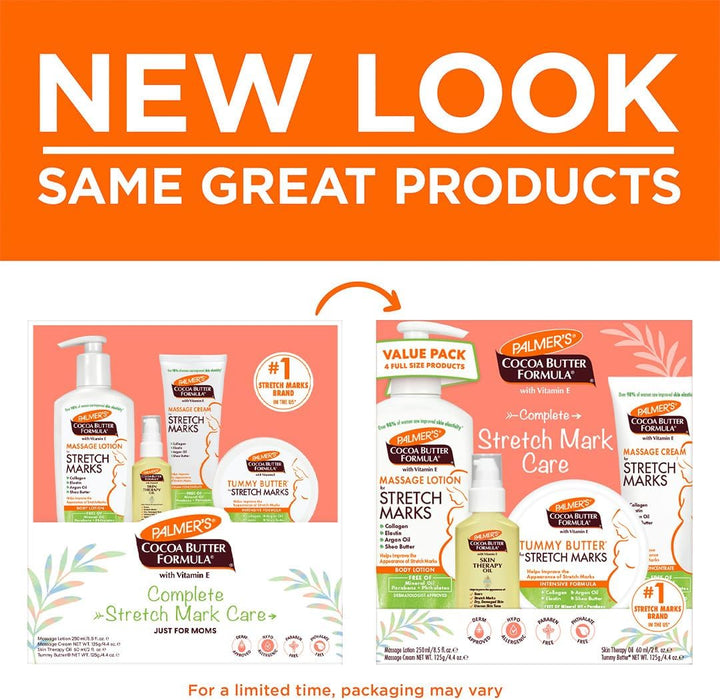 Cocoa Butter Formula Pregnancy Skin Care Kit for Stretch Marks and Scars, Dermatologist Approved, Gift for Mom to Be, 4 Piece Full Size Set