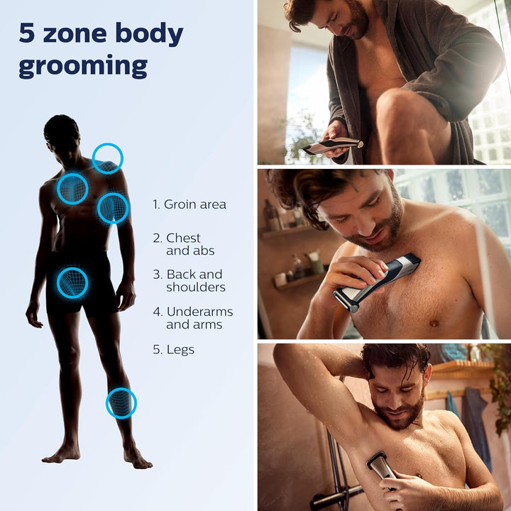 Philips Bodygroom 7000 Series, Showerproof Groin and Body Trimmer for Men, Precise Body Grooming, Adjustable Comb, Safe Even below the Belt, 80 Min. Runtime, Model BG7040/42