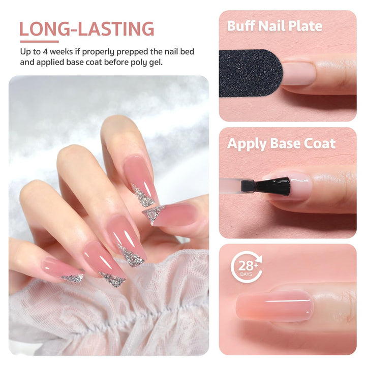 Poly Gel, 60G Nail Extension Gel, Pink Nude Builder Enhancement for Beginner & Professional Nail Art Salon DIY at Home