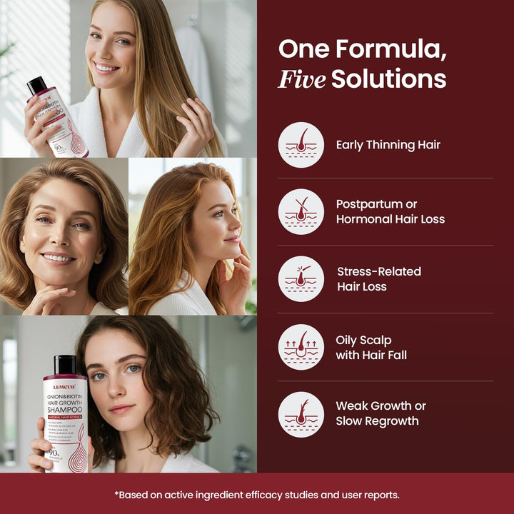 Onion & Biotin Hair Growth Shampoo: Infused with Natural Rosemary Tea Tree anti Hair Loss Shampoo - Scalp Smooths Thickening Formula Support Hair Regrowth for Women Men 12.5Fl Oz