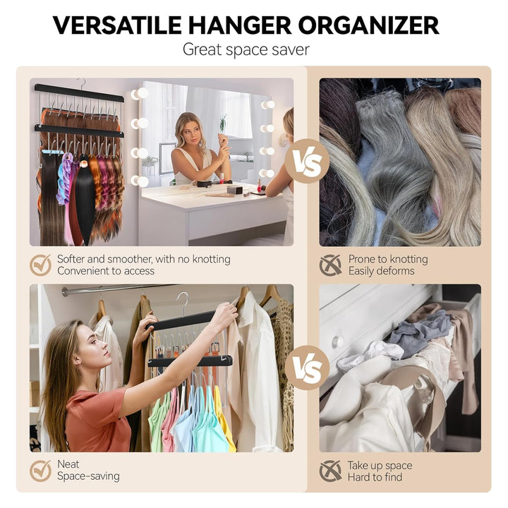 2 Pack Hair Extension Holder & Hanger – Braiding Rack Stackable Hair Extension Storage Rack for Styling, Rotatable Wig Organizer Stand for Wigs, Hairpieces, Clip/Tape Ins and Accessories