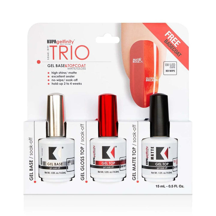 Gelfinity - Soak off Gel - Base & Glossy Top & Matte Top Coat (No-Wipe) 0.5 Fl Oz (Clear (Base + Gloss), 0.5 Fl Oz (Pack of 2))