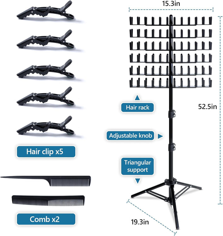 Braiding Hair Rack Standing Extension Holder Hanger, 144 Pegs Divider for Separator Stand Display (Black)