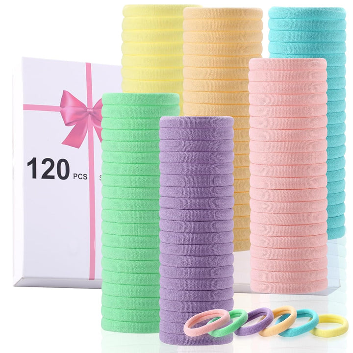 120PCS Black Hair Ties for Thick Hair – Seamless No Damage Elastic Ponytail Holders, Black Hair Band,Bulk Nylon Hair Elastics for Women