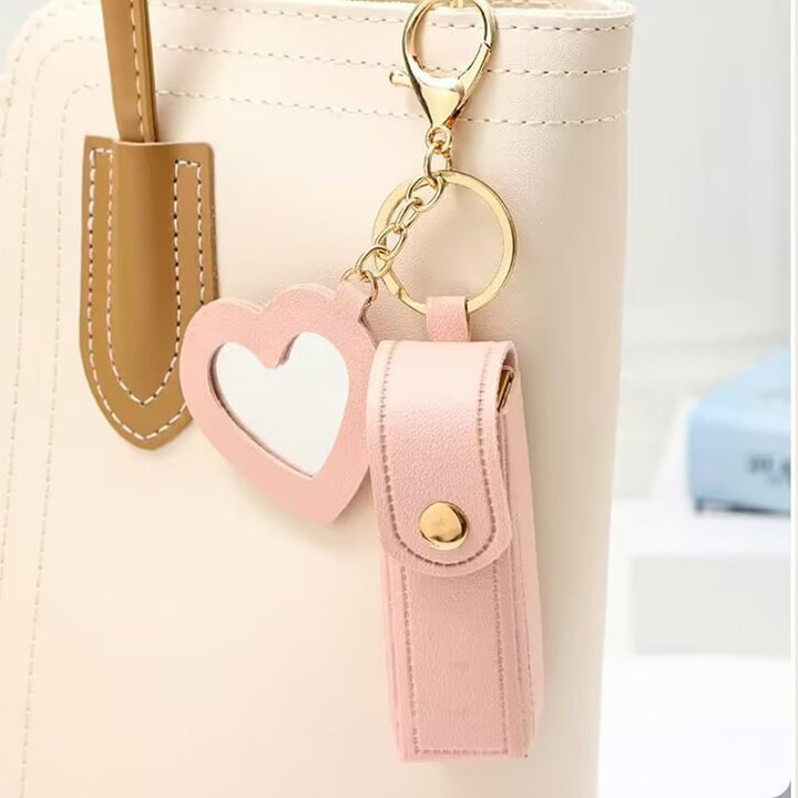 4 PACK PU Leather Potable Chapstick Holder Key Chain Bulk with Mirror, Lipstick Keychain, Lip Balm Organizer Holder Lipstick Travel Makeup Storage Case for Women Girls (Style 1)