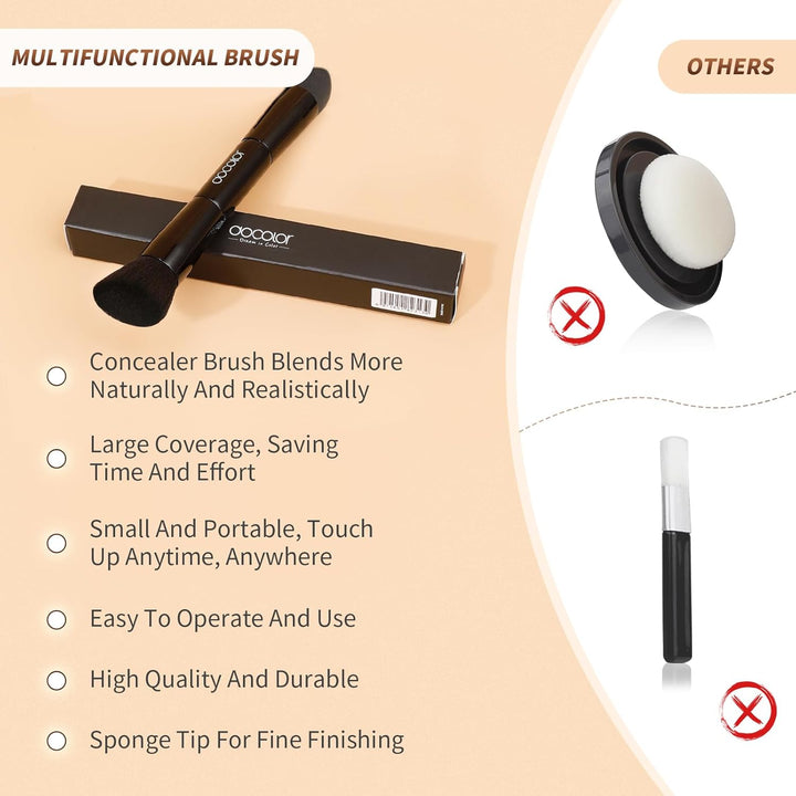Dual-Ended Hairline Powder Brush, Hair Contour Brush with Sponge Tip, Makeup Brush for Seamless Blending, for Hair Contouring, Root Touch-Ups, and Beard Coverage Vegan & Cruelty-Free
