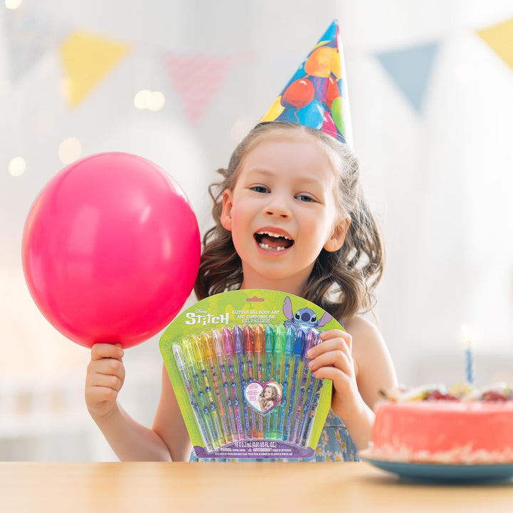 Disney Stitch 16 Piece Glitter Pen Body Art Set, Glittery and Bright Colors, Ages 3+ by