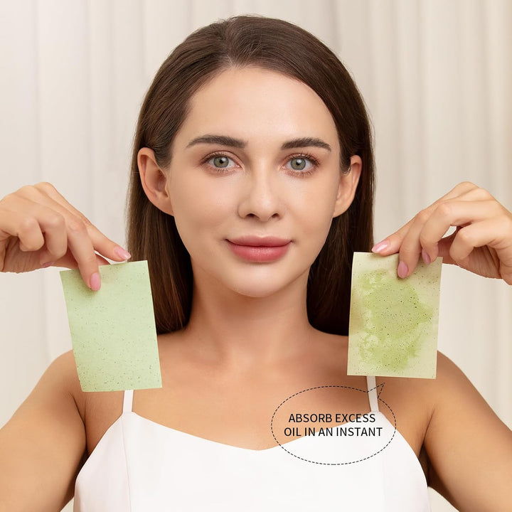Oil Blotting Sheets for Face, 400 Sheets Green Tea Oil Absorbing Sheets Blotting Paper for Oily Skin, Oil Absorbent Pads Face Oil Wipes Oil Sheets for Women, Oil Control Film Large 10Cmx7Cm