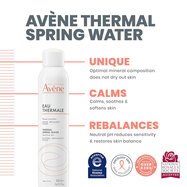 Avène Thermal Spring Water, Soothing Calming Facial Mist Spray for Sensitive Skin, Soothes, Softens + Calms Skin, Formulated with Mineral & Biological Properties