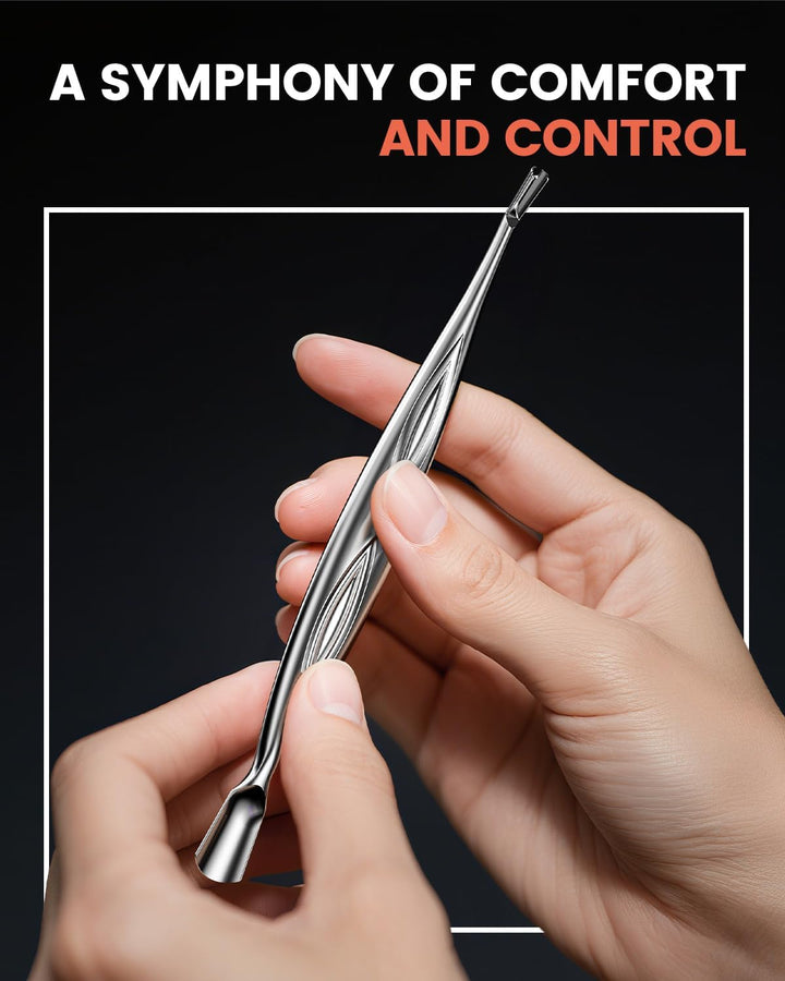 Cuticle Pusher with Trimmer - Elegant Precision Cuticles Fork, Dual-Ended Stainless Steel Manicures and Pedicures Tool for Exquisite Nail Care - Silver