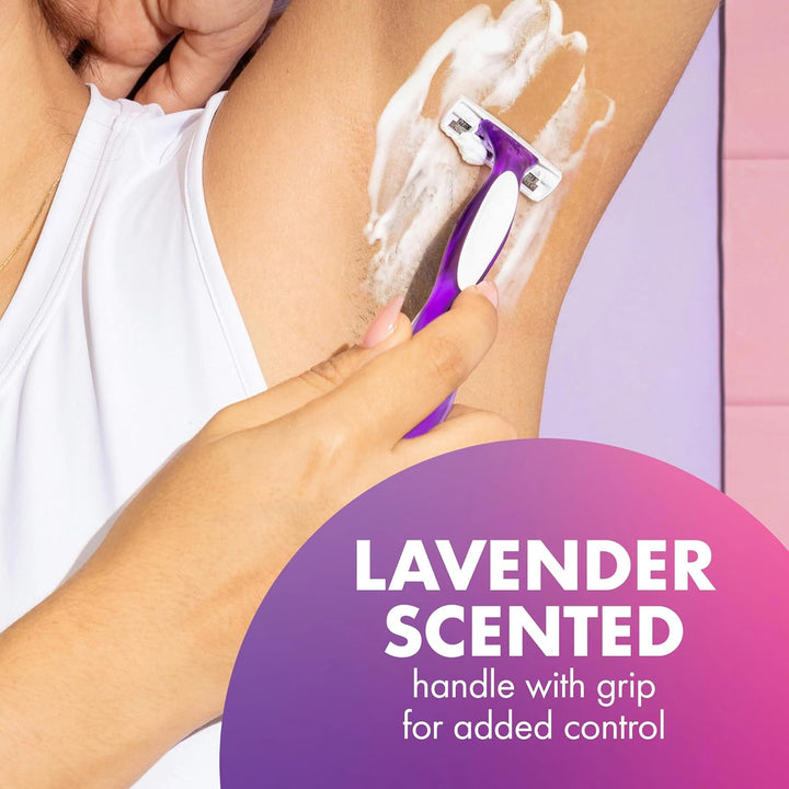 Soleil 3 Scented Women’S Disposable Razor, 3 Blades with a Moisture Strip for a Silky Shave, Assorted, 4 Piece Razor Set