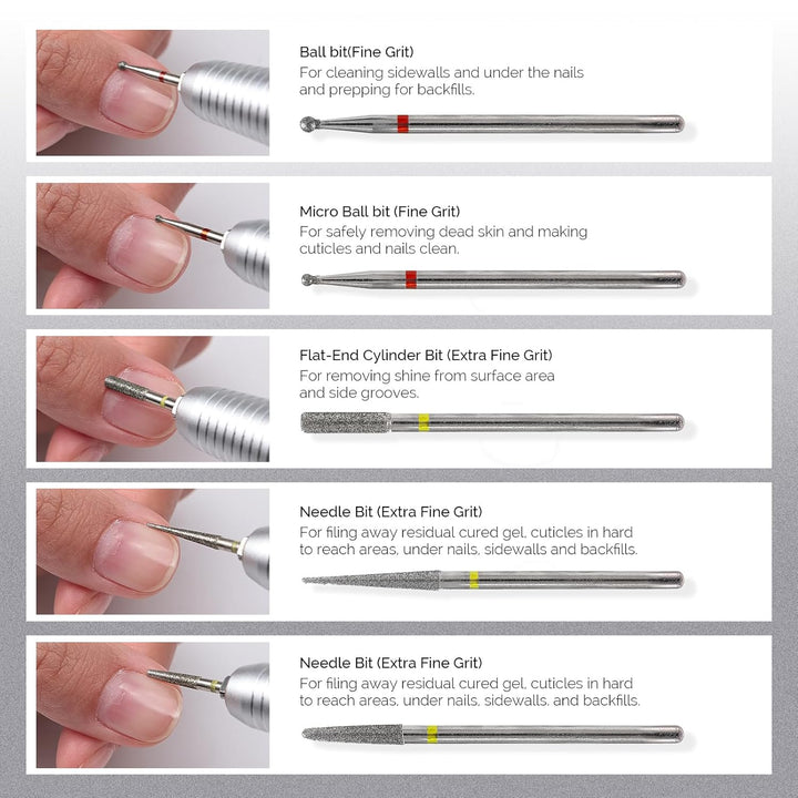 10Pcs Nail Drill Bits Set, 3/32 Inch Diamond Cuticle Nail Bits Kit for Nail Drill E-File, Manicure Pedicure Remover Tools for Acrylic Gel Nails, Salon Home Nail Care Supplies, Silver