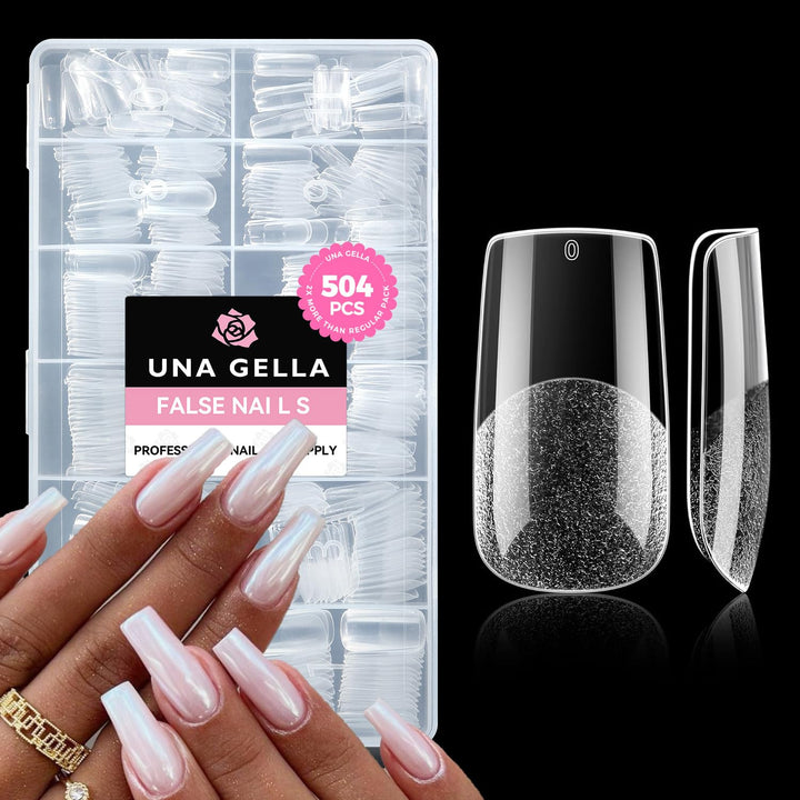 Almond Gel Nail Tips, 504PCS Pre Etched Clear Fake Nails Tips Medium Almond Shape - 12 Sizes Full Cover Soft Acrylic Press on Nail Extensions No C Curve Gift for Diy at Home