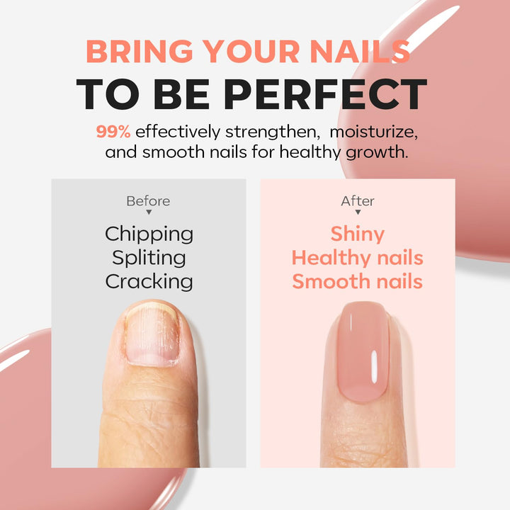 Nail Strengthener and Growth Nail Hardener Extra Strong and Growth Nude Pink Orange Nail Polish Nail Repair for Damaged Nails Strengthening Polish Ridge Filler for Nails 15Ml