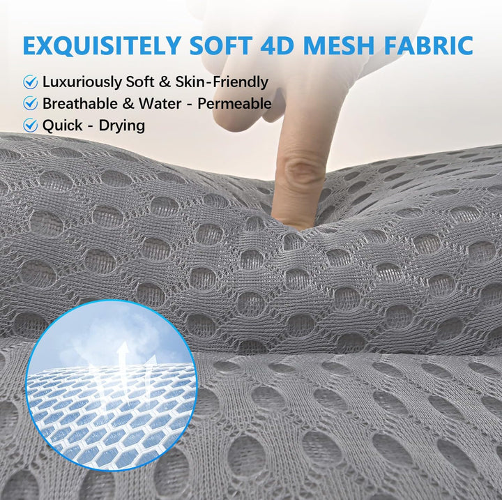 Bath Pillows for Tub,Bath Pillow with 6 Non-Slip Suction Cups,Soft 4D Mesh Fabric,Bathtub Pillows for Tub Neck and Back Support,Extra Thick Luxury Bathtub Pillows,Grey
