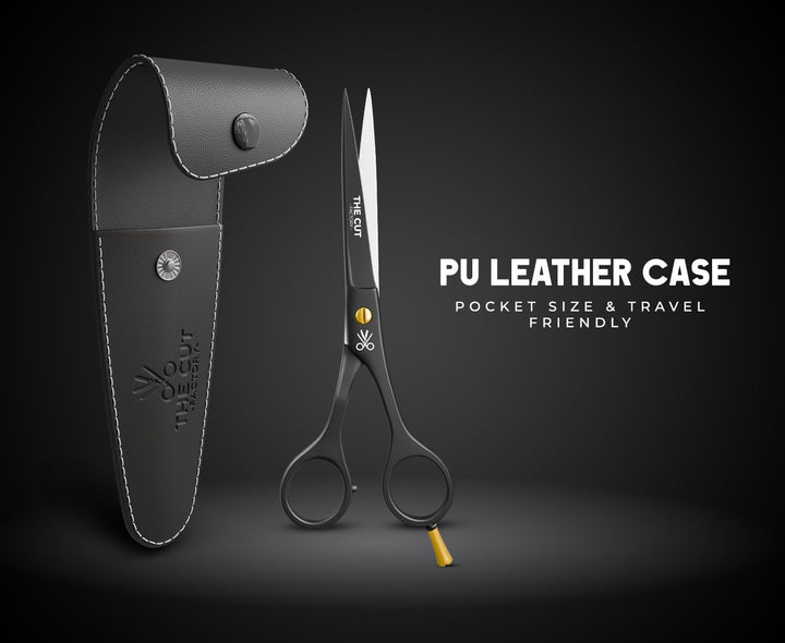The Cut Factory® 6.5” Matte Black Luxury Hair Scissors – Ultra-Sharp High Carbon Steel Barber Shears for Men, Women & Kids – Gift-Boxed with Leather Pouch – Precision Cutting for Salon & Home