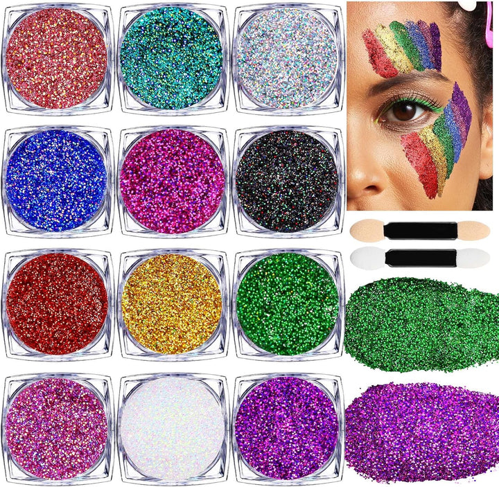 Body Glitter Face Glitter Makeup Festival Glitter, 12 Colors Face and Body Glitter Gel, Hair Glitter Gel, Body Makeup