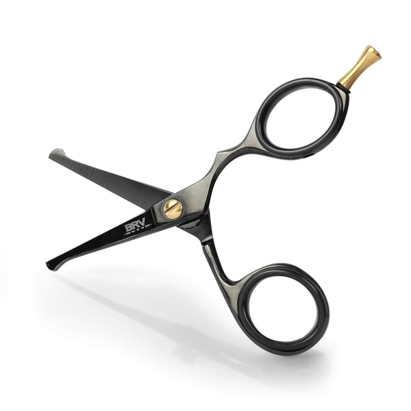 Rounded-Tip Small Trim Scissors for Men 4.2" | High Carbon Stainless Steel | Nose Hair for Men | Professional Grooming Scissors for Beard, Mustache & Ear Hair - RIGHT HANDED (Black)