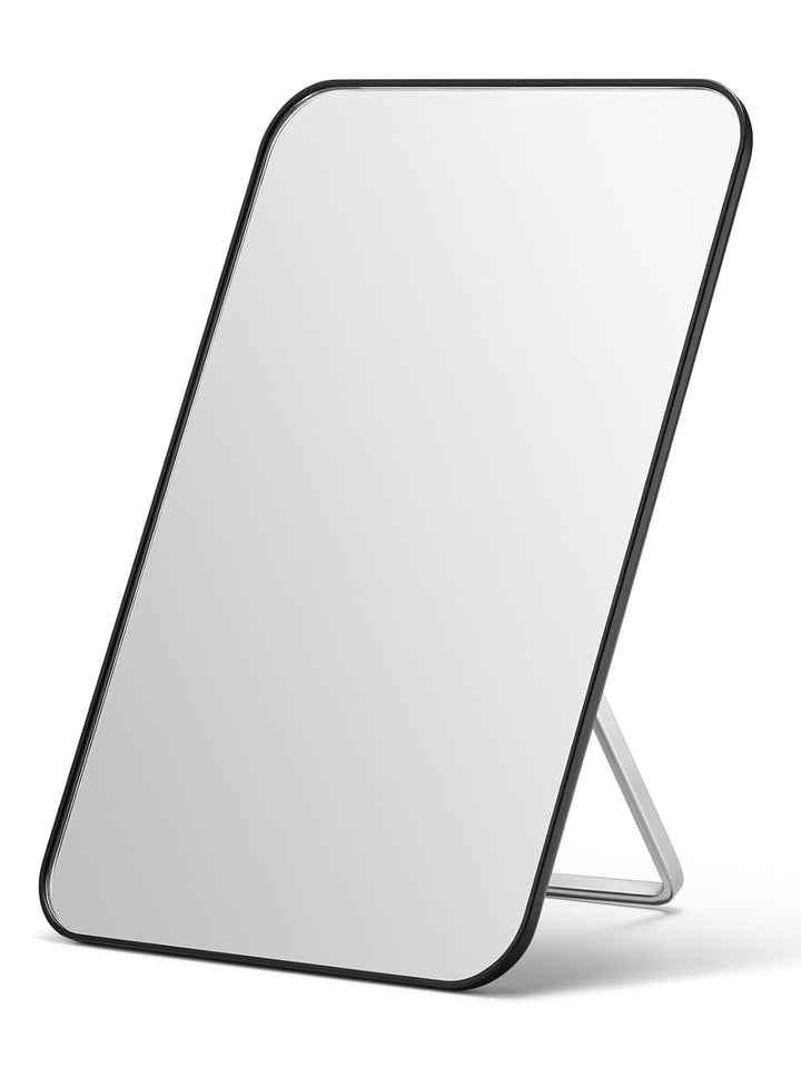 Desk Makeup Mirror, 8 X 5 Inches Table Mirror with Foldable Stand and Hanging Hole for Shaving and Travelling, White