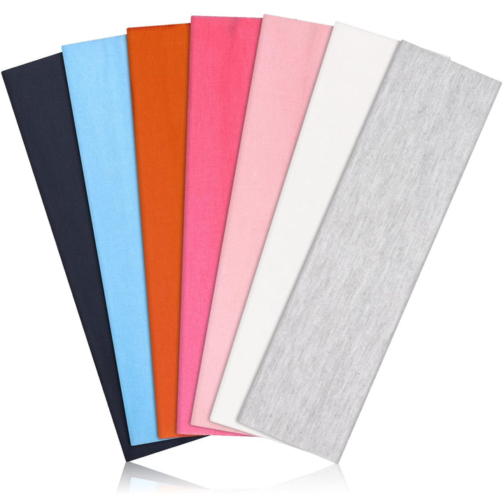 Headbands for Women, Stretchy Non Slip Soft Cotton Cloth Hair Bands for Sports, Workout, Yoga and Running, 7Pcs (Black, White, Medium Gray, Navy, Light Brown, Flesh, Floral Gray)
