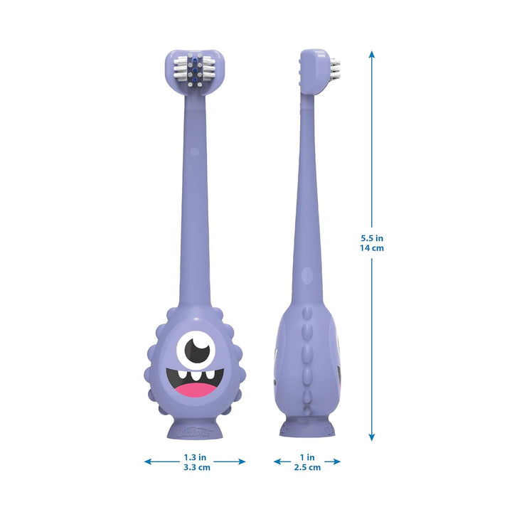 Toothscrubber Toothbrush, Three-Sided Toddler Training Toothbrush for Ages 1-4 Years with Suction Cup Base and Color Changing Bristles