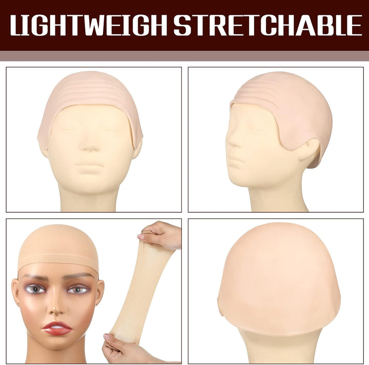 2 Pieces Halloween Bald Cap Makeup Latex Bald Head Wig Caps Cosplay Costume for Adults