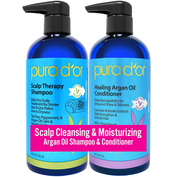 Scalp Therapy Shampoo & Conditioner Set (16Oz X 2) Dry, Itchy Scalp-Hydrates & Nourishes Hair W/Tea Tree, Peppermint, Argan Oil & Biotin, All Hair Type, Men Women (Packaging Varies)