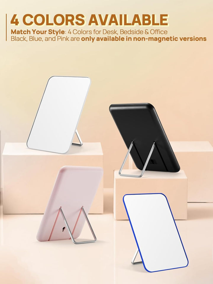 Desk Makeup Mirror, 8 X 5 Inches Table Mirror with Foldable Stand and Hanging Hole for Shaving and Travelling, White