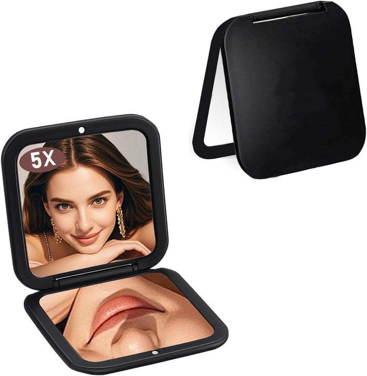 Small Compact Mirror for Purse,5X/1X Travel Magnifying Mirror for Women, Makeup Mirror for Girls, Portable Ultra Slim Pocket Mirror
