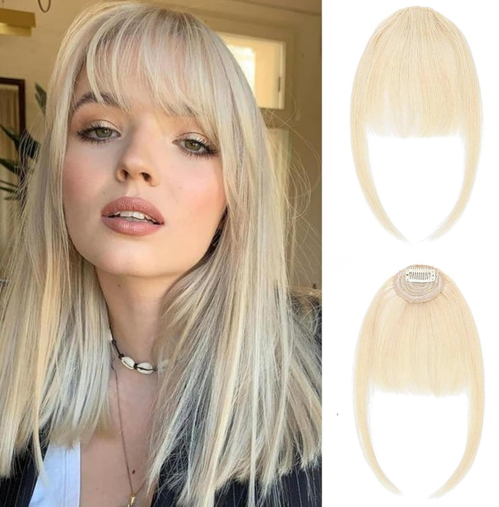 Clip in Bangs Real Human Hair Clip on Wispy Bangs Fringe with Temples Hairpieces Fake Front Bangs Extensions for Women Dark Brown Color