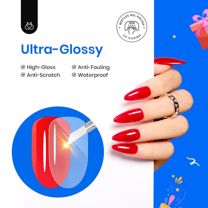 Beetles Extra Glossy Gel Top Coat - 15Ml Clear Glossy No Wipe Top Coat Gel Nail Polish High Shine Long Lasting Nail Surface Protection Manicure Fall Nail Gifts for Women