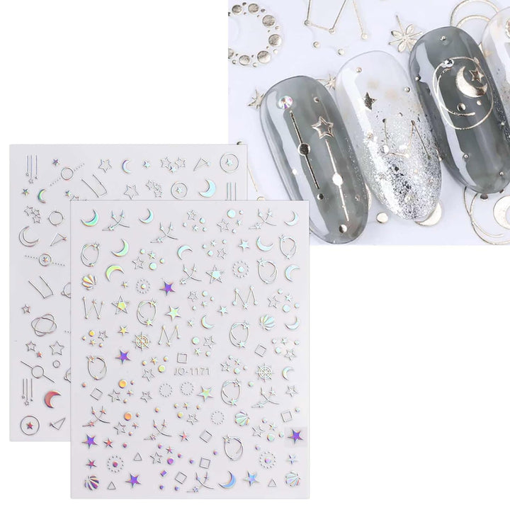 12 Sheets Aurora Nail Art Stickers Decals Self-Adhesive Pegatinas Uñas Glitter Holographic Star Heart Nail Supplies Nail Art Design Decoration Accessories