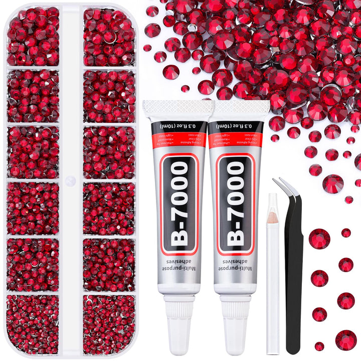 6100Pcs Resin Rhinestones for Crafting with 2Pcs 10Ml B7000 Jewelry Glue, 1 Box Flatback Crystals Diamond (Clear) for Bedazzling Crafts DIY Nail Art Non Hotfix Gems for Clothing Shoes Tumblers