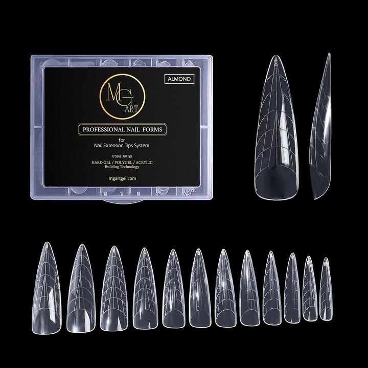 Dual Nail Forms ALMOND Extension Structure Poly Gel Nail Forms Full Cover Molds 12 Sizes for Solid Gel Glue Art Design Salon&Diy