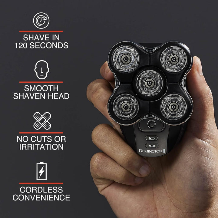 XR7000 Balder Pro Rotary Shaver Rechargeable Waterproof Electric Razor for Men Cordless Lithium Power 5 Dual Track Flexing Heads and Pop-Up Trimmer Black