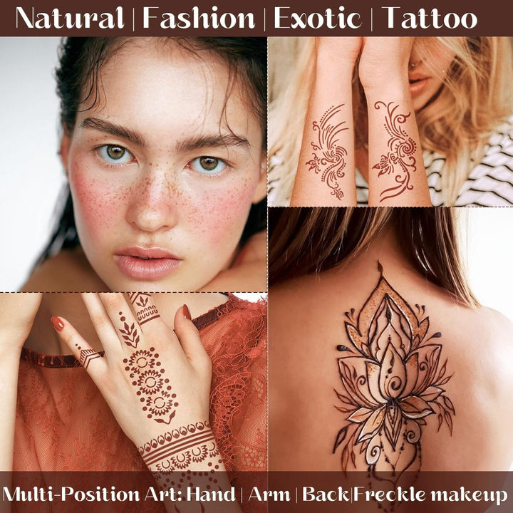 Brown Temporary Tattoo Kit,Temporary Tattoos Stencils Kit (3Pcs Brown Tattoo Cones 4 Reusable Templates 1Pcs Tattoo Outline Pen)， Waterproof,Diy Body Art for Women Men