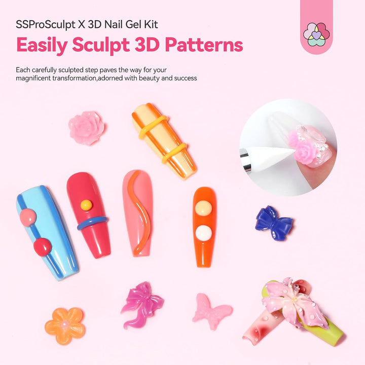 Sspro X 3D Nail Gel Set: 12 Colors Non-Sticky Soak off 3D Sculpting Gel for Nail Art Painting Drawing Hand Carving Molding with Sculpture Pen for 3D Nail Art Design Home Salon Manicure DIY