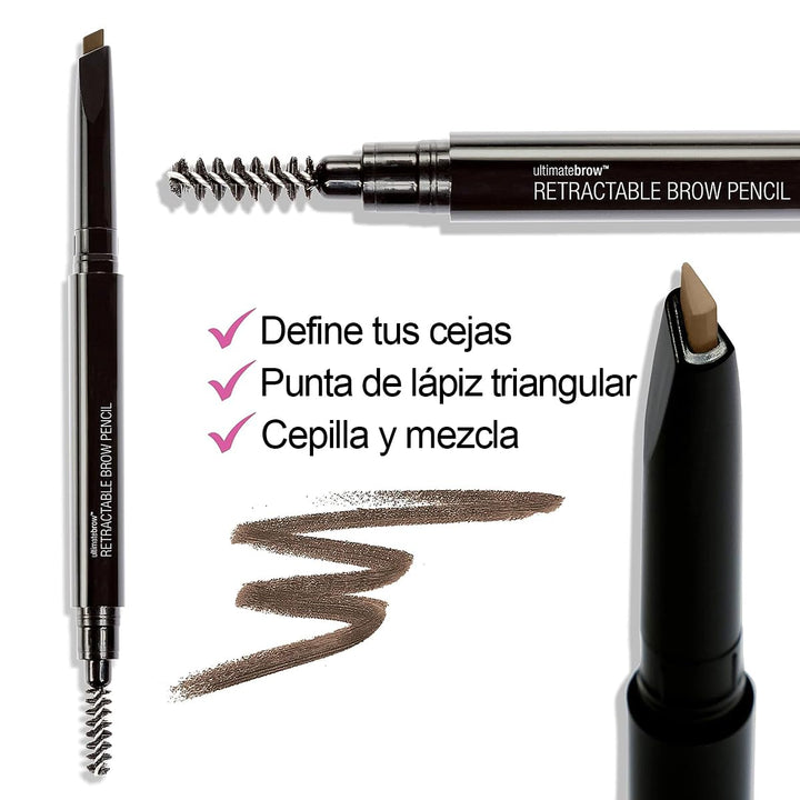 Ultimate Eyebrow Retractable Definer Pencil, Medium Brown, Dual-Sided Brow Brush, Fine Tip, Shapes, Defines, Fills Brow Makeup