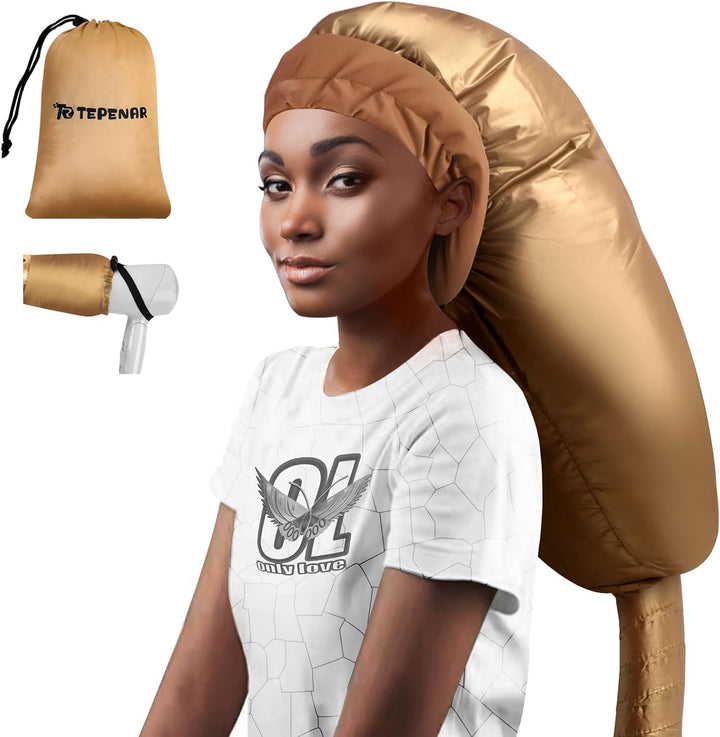 Hair Dryer Bonnet Attachment: Upgraded Extra Large Hooded Dryer Adjustable Hair Dryer Caps - Easy to Use for Natural Curly Textured Hair Care Styling Fast Drying - Black