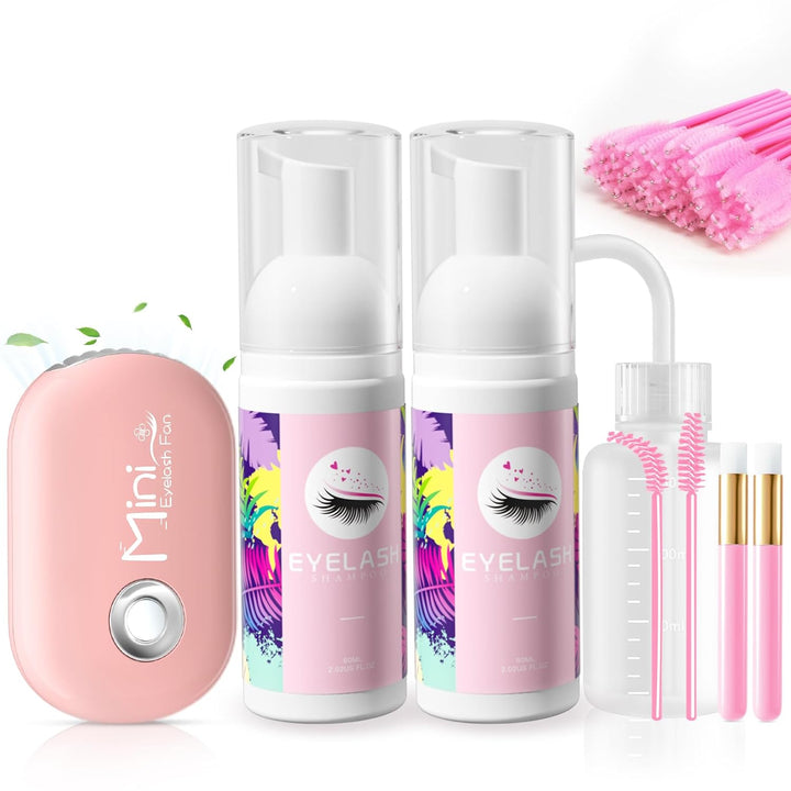 Lash Shampoo for Eyelash Extension, 60Ml/2.11Fl.Oz Eyelash Shampoo Kit with Lash Wash Brushes Gentle Lash Extension Cleanser for Professional Salon and Home Eyelash Care