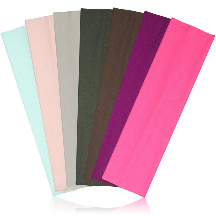 Headbands for Women, Stretchy Non Slip Soft Cotton Cloth Hair Bands for Sports, Workout, Yoga and Running, 7Pcs (Black, White, Medium Gray, Navy, Light Brown, Flesh, Floral Gray)