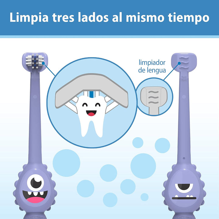 Toothscrubber Toothbrush, Three-Sided Toddler Training Toothbrush for Ages 1-4 Years with Suction Cup Base and Color Changing Bristles