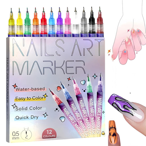 Nail Art Markers for Gel Nails, 24 Colors Nail Art Pens Set DIY Nail Art Marker Drawing Painting 3D Nail Polish Pens, Quick Dry Graffiti Dotting Point Liner Pens for DIY Nail Art Drawing Tools