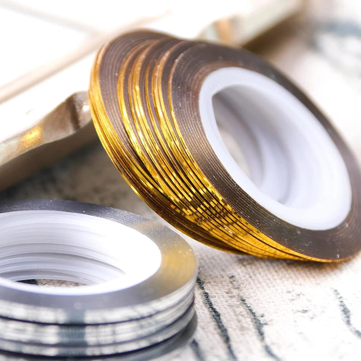 20 Pcs Glitter Gold Silver Nail Art Striping Tape Line Shiny Matte Nail Art Decoration Strips Self Adhesive Decals Strips DIY Nail 3D Tips Manicure Tools Nail Tape Rolls (1Mm)