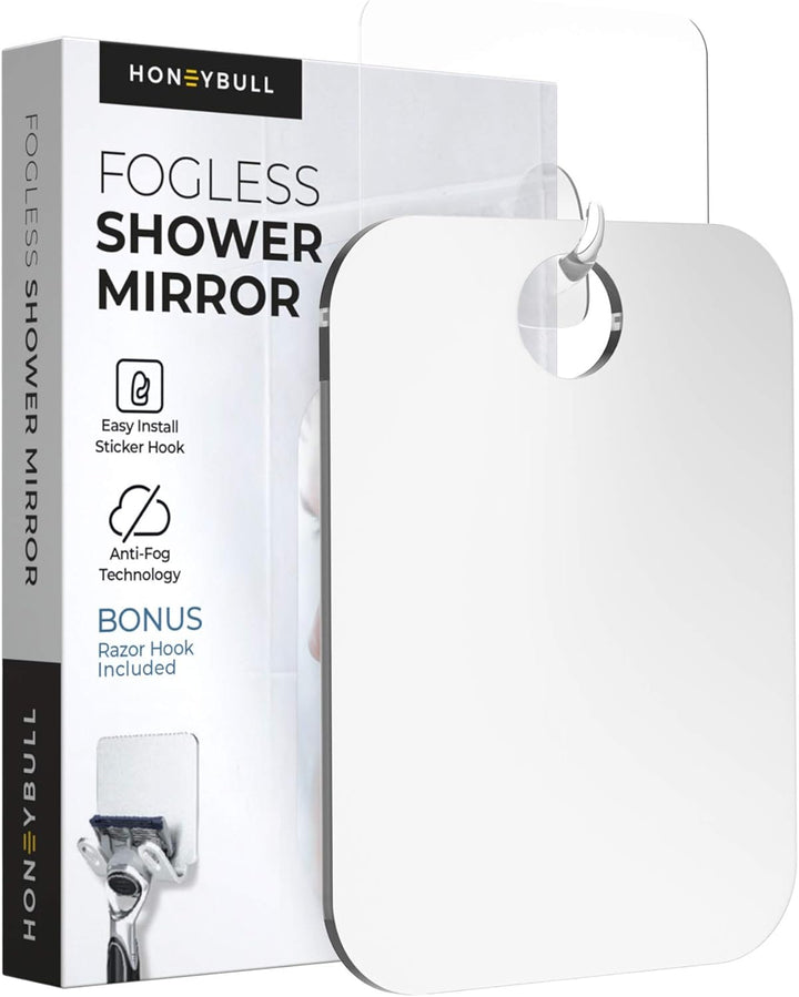 Fogless Shower Mirror for Shaving – Anti-Fog Acrylic Mirror with Razor Holder, No-Drill Wall Mount, Flat Design for Steam Showers, Medium 6X8In