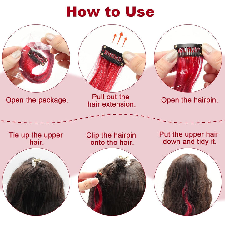 Red and Blue Hair Extensions Clip In,10 PCS Curly Wavy Synthetic Hairpieces Rainbow Neon Party Highlights, Colorful Hair Accessories for Girls Women 17 Inch (Red Blue)